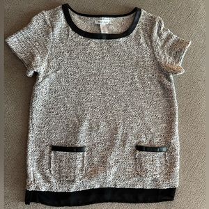 White House Black Market sweater short sleeve with leather detailing and pockets